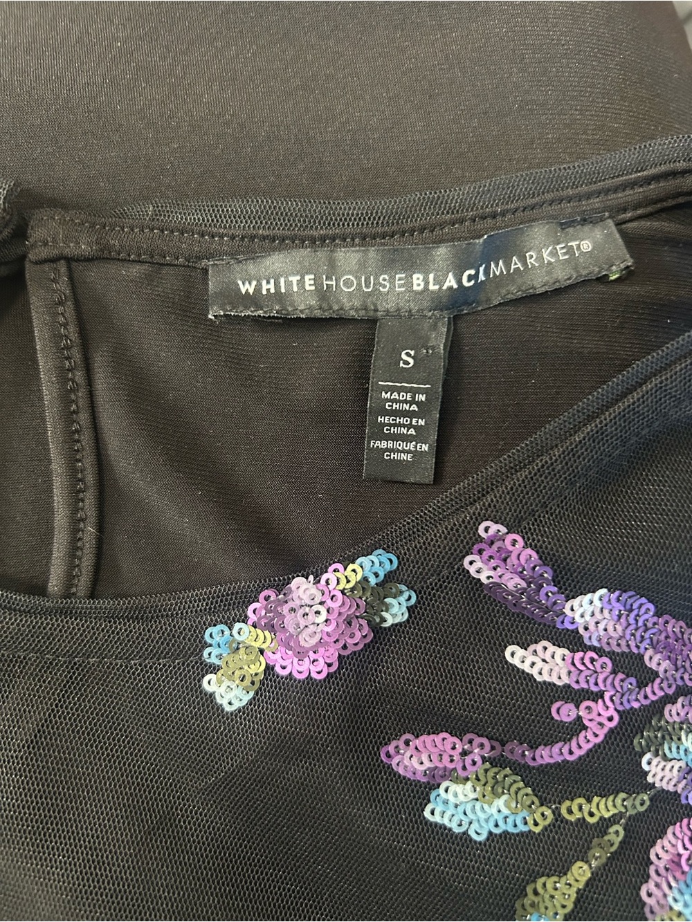 Sheer Embroidered Floral Sequin Top - Black with Purple & Blue - Picture 7 of 7